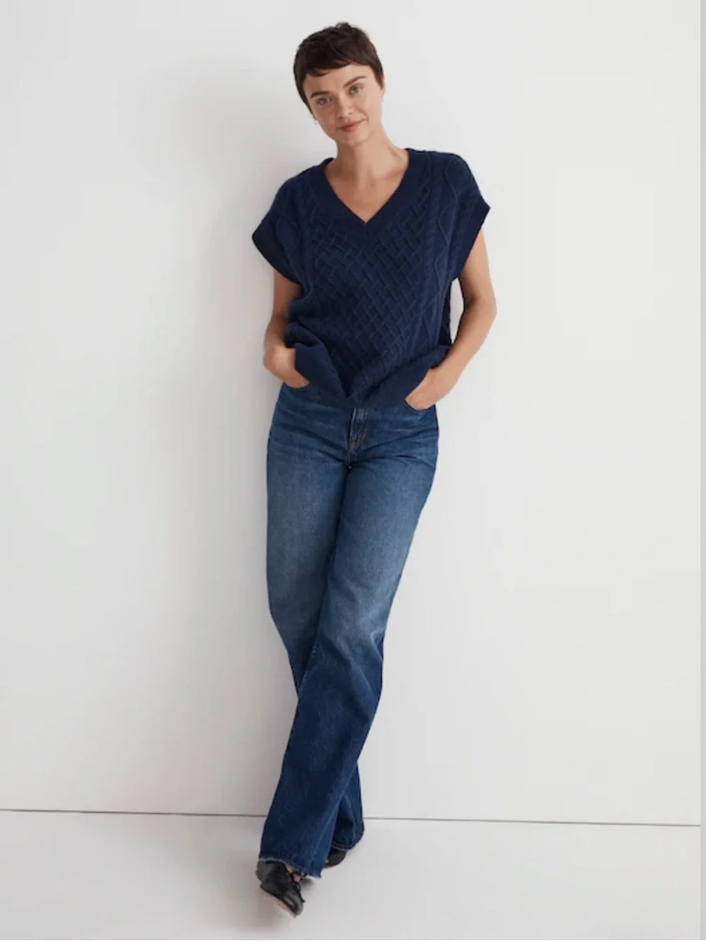 Madewell Navy Cable Knit V-Neck Sweater Vest